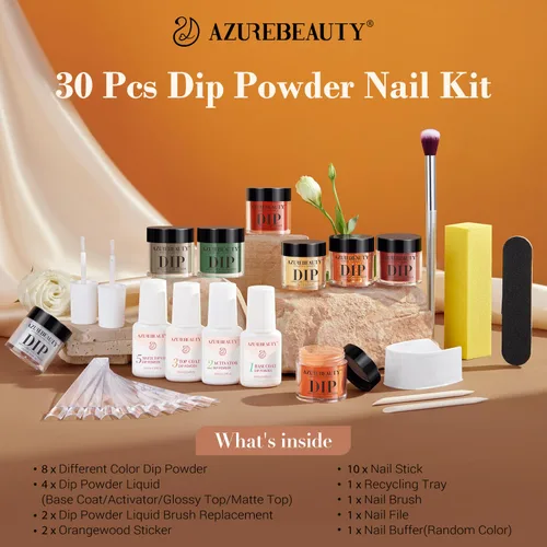 Miniatura 7 de AzureBeauty Kit de iniciación de polvo de uñas de inmersión, gris arce, verde salvia, verde oscuro, juego de 8 colores con palitos de uñas, base