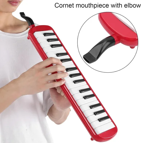 Miniatura 9 de Melódica para principiantes de 32 llaves, portátil con bolsa de transporte, boquilla de corneta, entrenamiento musical para niños, rojo