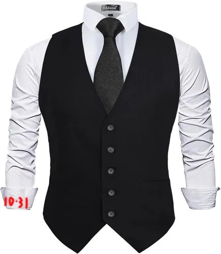 Miniatura 6 de Alizeal Chaleco clásico de color sólido para hombre, chaleco de esmoquin de ajuste regular para boda