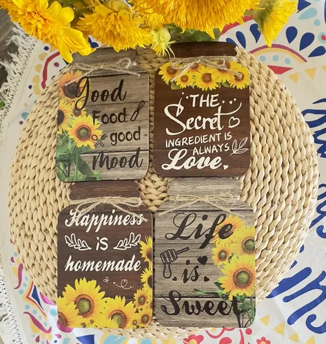Miniatura 7 de Juego de 4 Piezas de Decoración de Pared de Cocina con Frascos Mason, Letreros de Madera para Cocina y Comedor, Arte de Pared Rústico, Decoración