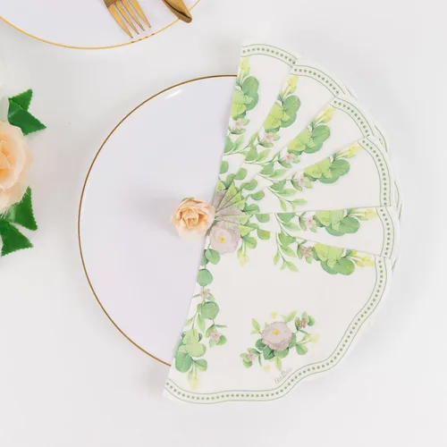 Miniatura 21 de Efavormart - Paquete de 20 servilletas de papel con estampado floral blanco y verde salvia, altamente absorbentes, suaves, de 2 capas, desechables