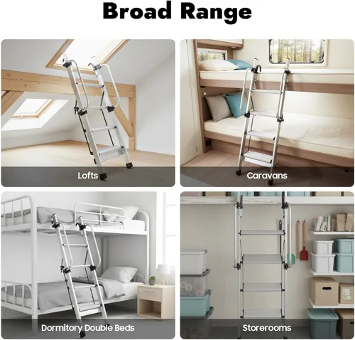 Miniatura 7 de Escalera montada en la pared, litera de metal de 4 escalones, escalera de escalada con pasamanos ajustables para ático, sótano, exterior, 56.7 x