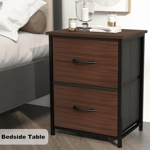 Miniatura 6 de LubanNese Mesita de noche con 2 cajones de tela, mesita de noche pequeña para habitación de los niños, mesa auxiliar con parte superior de madera