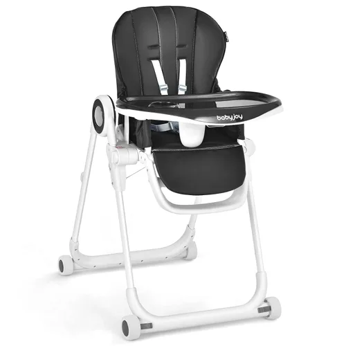 BABY JOY Silla alta para bebés y niños pequeños, silla alta plegable con respaldo/reposapiés/altura del asiento, bandejas extraíbles dobles, cojín