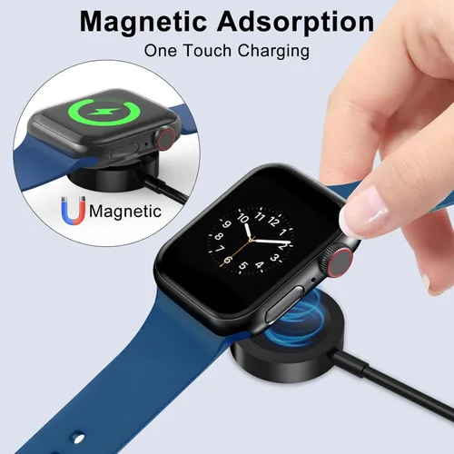 Miniatura 5 de Paquete de 2 cargadores cortos para Apple Watch, cargador USB magnético inalámbrico rápido para iWatch, compatible con iWatch Ultra/Series Negro