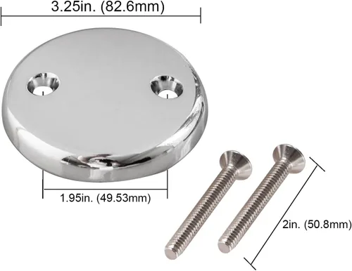 Miniatura 3 de Placa de Desborde de Desagüe de Bañera de Doble Orificio con Dos Tornillos a Juego, Fácil de Instalar, Cromado Plateado Cromo chapado