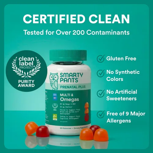 Miniatura 10 de SmartyPants Gomitas multivitamínicas prenatales - Fórmula mejorada: Omega 3 (DHA/EPA), metilfolato, biotina, vitamina D3, C, vitamina B12, B6