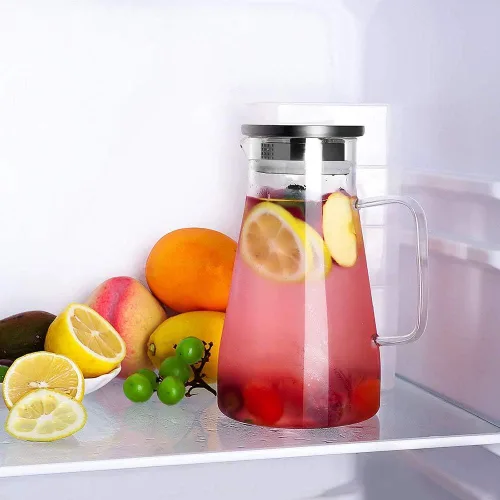 Miniatura 7 de Jarra de vidrio resistente al calor con tapa de acero inoxidable, jarra de agua con asa, buena jarra de bebidas para jugo casero y té helado, 50.7