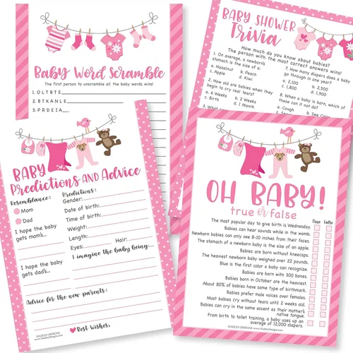 Miniatura 18 de Hadley Designs Juegos de baby shower para 25 invitados, juego de baby shower rosa para niña, juego de baby shower, juego de baby shower verdadero