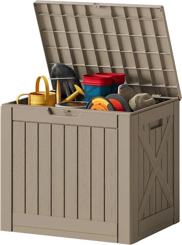 Miniatura 35 de JUMMICO Caja de resina de 31 galones, cajas de almacenamiento impermeables para interiores y exteriores para muebles de patio, cojines y Negro