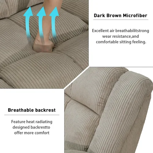 Miniatura 6 de Juego de sofá reclinable seccional con almacenamiento, juegos de muebles de pana para sala de estar, juego de sofá reclinable con portavasos, Beige