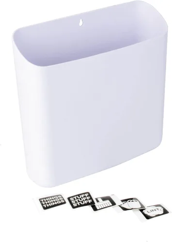 Miniatura 14 de JS Jackson Supplies Pequeño cubo de pelusa blanco con parte trasera magnética, cubo de basura de perfil delgado para lavandería y cocina, montaje