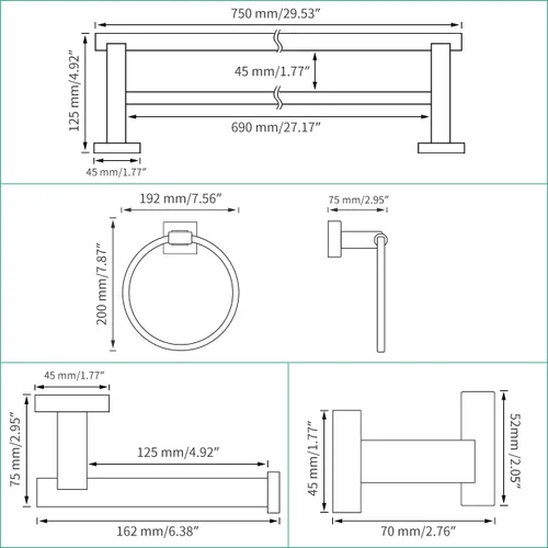 Miniatura 2 de Miyili BS02N5 - Juego de accesorios de baño de 5 piezas para montaje en pared de acero inoxidable cepillado, incluye toallero doble, toallero