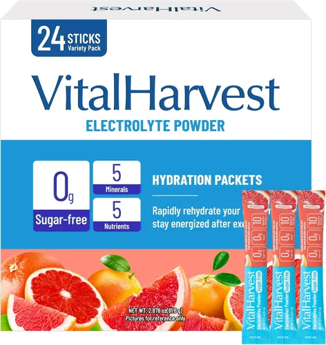 Miniatura 11 de VitalHarvest 24 Sobres de Polvo de Electrolitos Sin Azúcar Paquetes de Hidratación Mezcla de Bebida IV Diaria Líquida para Hidratación Rápida, Bajo