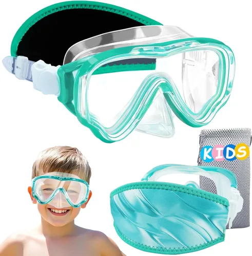 Miniatura 15 de Vvinca Gafas de natación para niños con cubierta para la nariz, antivaho, a prueba de fugas, máscara de natación de visión amplia con correa de tela