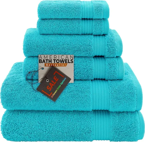 American Bath Towels Juego de 6 toallas turcas de 100% algodón, ultra suaves, absorbentes, 2 toallas de baño, 2 toallas de mano, 2 toallas pequeñas,