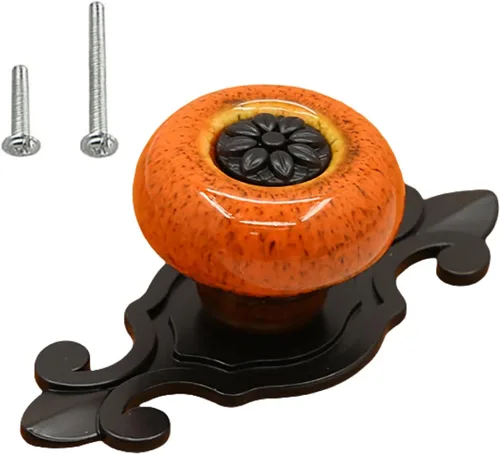 Miniatura 10 de HUAMULAN Paquete de 10 pomos de cerámica retro vintage para aparador, cocina, pétalos, tiradores de armario, cajón, base negra, placa trasera
