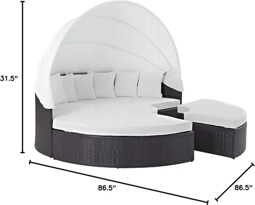 Miniatura 7 de LexMod sillón circular de mimbre para patio con dosel, marrón café., Moderno, Espresso Blanco