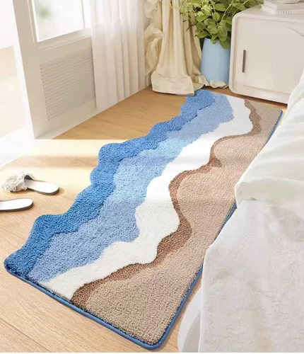 Miniatura 10 de Tapete de baño azul con olas del océano, bonita decoración temática costera de playa, antideslizante, lavable, tapete de baño para dormitorio, baño