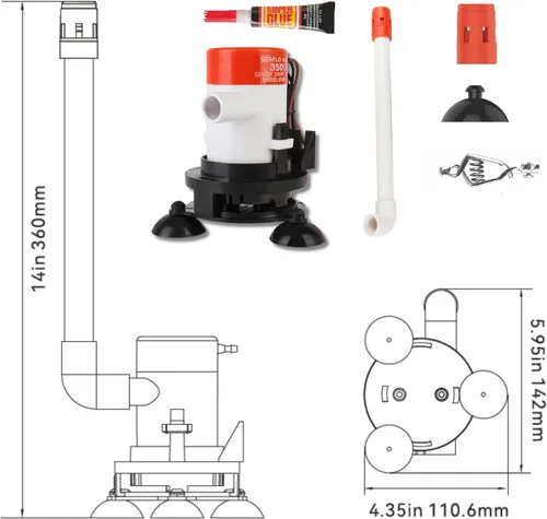 Miniatura 9 de SEAFLO Kit de bomba de aireación Livewell portátil serie 09 – 12 V, 350 GPH, sumergible, cabezal rociador ajustable, funcionamiento silencioso