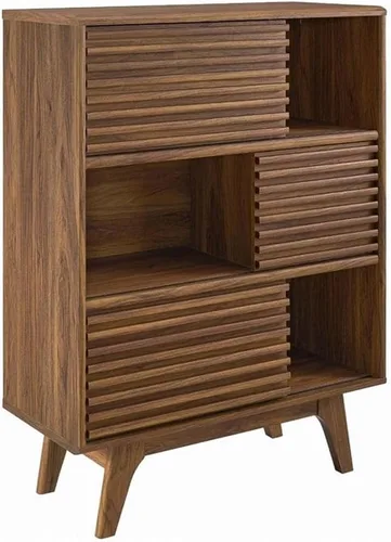 Modway Render Soporte de Gabinete de Almacenamiento y Exhibición de Tres Niveles, Nogal