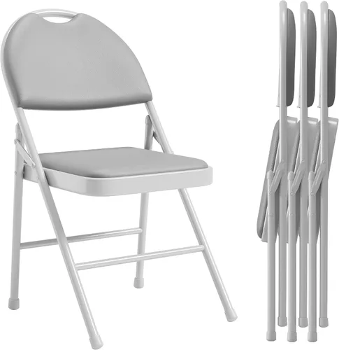 Miniatura 9 de coucheta Paquete de 4 sillas plegables negras, juego de 4 sillas plegables con asientos acolchados, sillas de comedor plegables de piel sintética