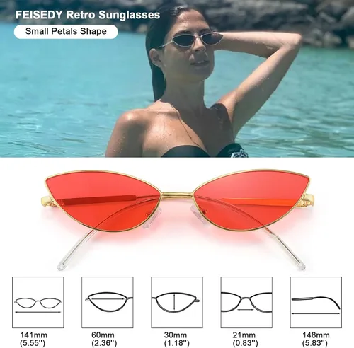 Miniatura 27 de FEISEDY Gafas de sol de diseñador de moda Retro pequeños pétalos forma arco templo diseño B2298