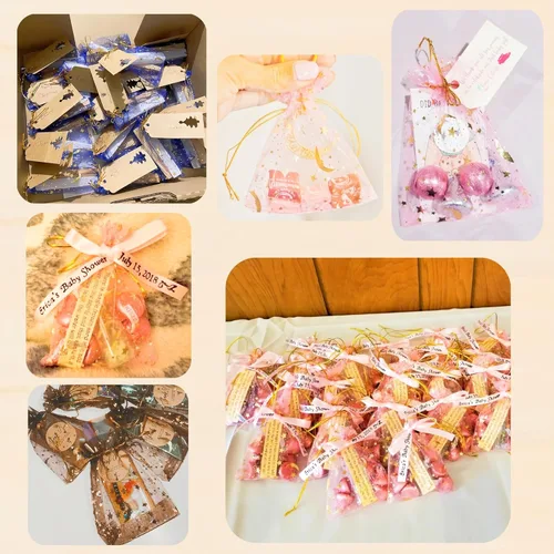 Miniatura 6 de QIANHAILIZZ - 100 bolsas de organza con diseño de estrellas y lunas para joyas, para regalo de caramelos, regalo de matrimonio, con cordón