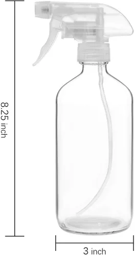 Miniatura 2 de Paquete de 9 botellas rociadoras de vidrio, botellas redondas Boston transparentes vacías de 16 onzas, recipiente recargable con rociador de gatillo