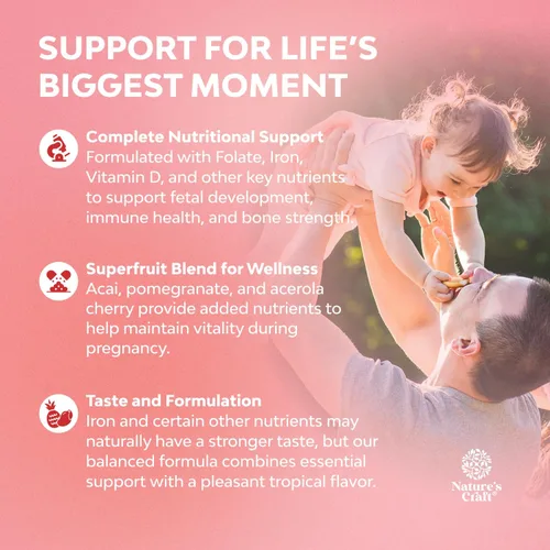 Miniatura 3 de Natures Craft Gomitas prenatales veganas para mujer, vitaminas prenatales gomosas para mujeres con ácido fólico de hierro y mezcla de superfrutas