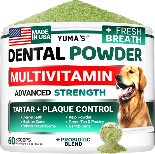 Polvo Dental Avanzado para Perros, Refrescador de Aliento con Multivitaminas, Limpieza de Dientes de Perros, Eliminador de Mal Aliento y Sarro y