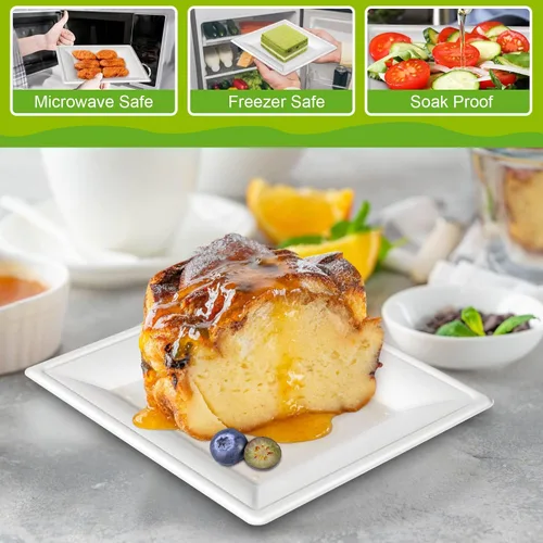 Miniatura 2 de Platos de papel cuadrados, platos de papel de 6 pulgadas, paquete de 100 platos de postre compostables ecológicos, pequeños platos desechables