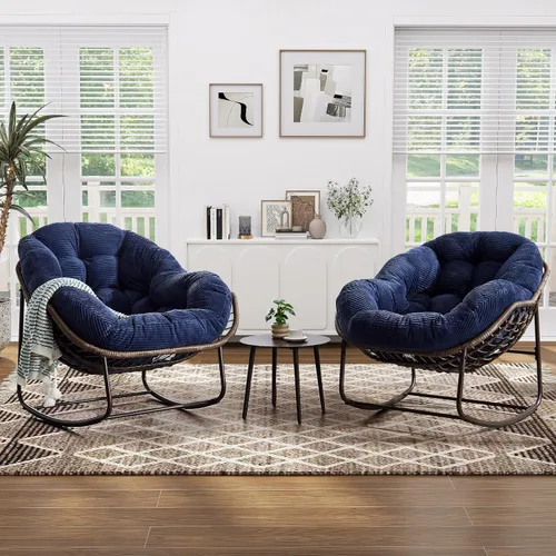 Miniatura 17 de Mecedora de gran tamaño para interiores, cómoda silla mecedora de pana con cojín grueso y marco, silla mecedora grande de mimbre para sala de estar