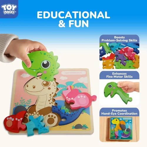 Miniatura 2 de TOY Life - Rompecabezas de madera para niños pequeños de 2 a 4 años, paquete de 6 rompecabezas de dinosaurios para niños pequeños de 1 a 3 años