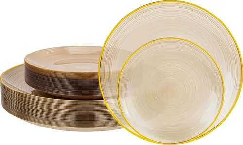 Miniatura 11 de Morejoy - 60 platos de plástico negro, platos desechables negros con borde dorado, placa dorada resistente, placa de diseño moderno de remolino que