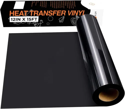 HTVRONT - Rollos de vinilo termotransferible (HTV) color negro, 12 pulgadas x 15 pies de vinilo de planchado para todas las cortadoras, para
