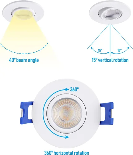 Miniatura 3 de TORCHSTAR 5CCT - Lámpara empotrable LED de cardán de 2 pulgadas, aluminio, CRI90+ regulable regulable con globo ocular giratorio, luz de techo LED