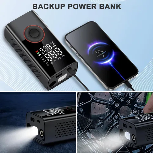 Miniatura 6 de COOLMAN Inflador de neumáticos, compresor de aire portátil, bomba eléctrica inalámbrica de 150 PSI, inflador de neumáticos portátil con medidor