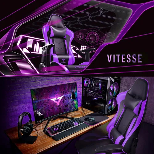 Miniatura 4 de Silla de juegos, silla ergonómica de carreras de respaldo alto con soporte lumbar y reposacabezas, silla de escritorio para computadora para niña