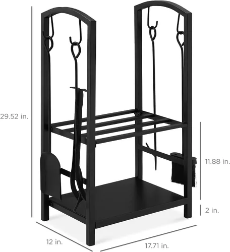 Miniatura 7 de Best Choice Products - Soporte para almacenamiento de leña de 5 piezas, hierro forjado, para interior y exterior, herramientas para fogata, con Negro