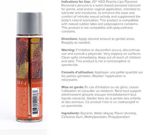 Miniatura 2 de JO H₂O Lubricante con sabor a durazno – Lubricante personal comestible a base de agua, labios de durazno sin azúcar, 4 onzas líquidas