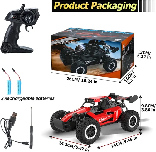 Miniatura 9 de Auto de control remoto para niños de 3, 4, 5, 6, 7+, coches RC de 20 KM/H de alta velocidad con luces LED, 2.4 GHz 2WD Monster Truck juguetes, auto