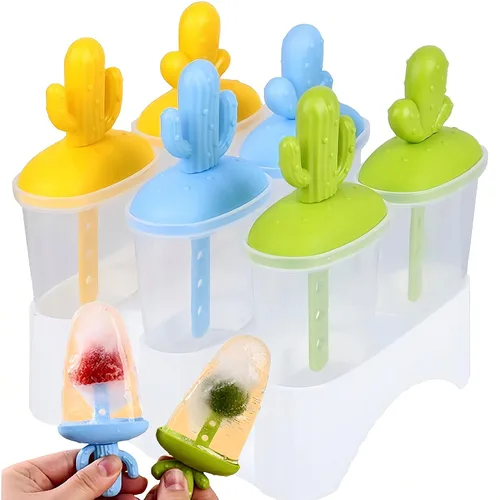 Miniatura 6 de AuraGlor Juego de moldes para paletas de cactus, moldes familiares para hacer helados, accesorios de cocina congelados, fácil liberación, saludable