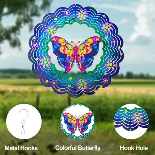 Miniatura 5 de Molinillos de viento de metal de mariposa – Regalos de mariposa para mujeres, mamá, abuela, esposa, Molinillo de viento colgante para decoración