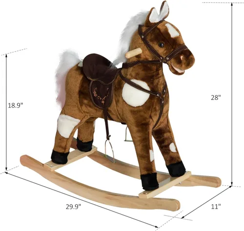 Miniatura 7 de Qaba Kids - Silla de montar con peluche de caballo mecedora de metal con música de canciones infantiles - Marrón oscuro