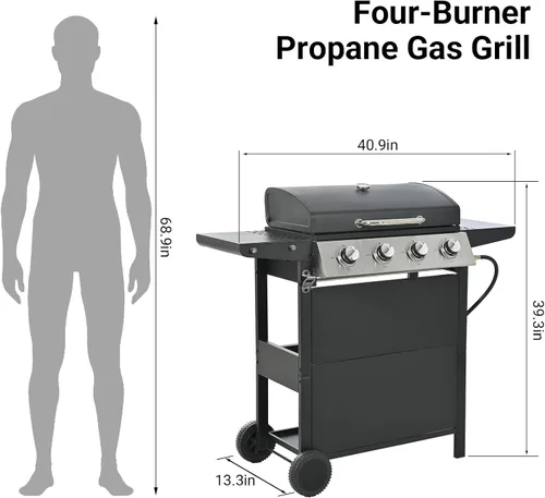 Miniatura 2 de Endark 4 quemadores Parrilla de barbacoa de hierro fundido multiusos de 34,000 BTU Perfecta para cocinar al aire libre, jardín, junto a la Negro
