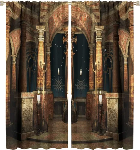 Miniatura 38 de Cortinas góticas con diseño de luna de Halloween, historia, puerta espeluznante, fondo de terror, vela, ficción, patrón de impresión, sala de estar