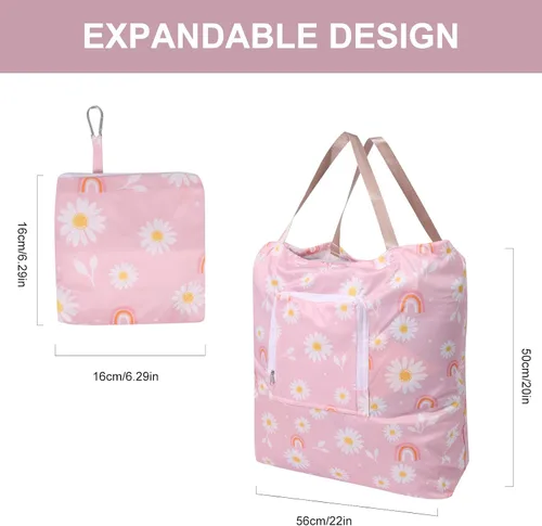 Miniatura 4 de Paquete de 2 bolsas de lavandería de viaje con asa y cordón, bolsas plegables expandibles para ropa sucia con gancho y cremallera, 23 x 20 pulgadas