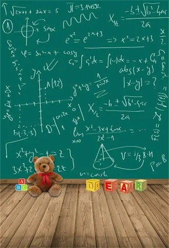 Laeacco Fondo de regreso a la escuela 5x7ft Tema escolar Fondo de enseñanza en línea Dibujo de tiza Oso de peluche Tablero verde Vintage piso de