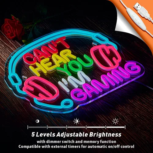 Miniatura 4 de Letrero de neón para juegos Can't Hear You I'm Gaming Headset Gamer Luz LED brillante alimentada por USB Letrero luminoso de auriculares Letreros